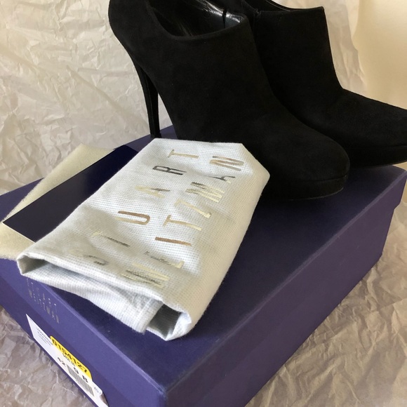 9M Stuart Weitzman Logocoverup Black Suede Booties - Picture 11 of 16
